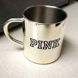 Victoria's Secret Pink silver tin logo dog coffee mug Retro Metalic Y2K